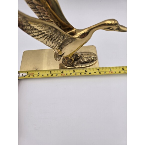 Vintage Brass Duck Wings Up Taking Off Figurine Bookend Paperweight Brass Base - Picture 8 of 11